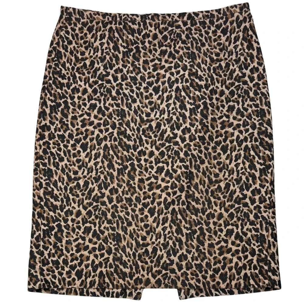J.Crew Pencil Skirt Women's Animal‎ Leopard Print Slit Zip Size 12 Retro Classic